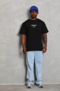Unisex Oversize Baskılı Bisiklet Yaka T-Shirt - Siyah resmi