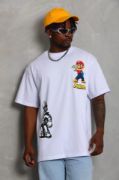 Unisex Oversize Baskılı Bisiklet Yaka T-Shirt - Beyaz resmi