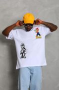 Unisex Oversize Baskılı Bisiklet Yaka T-Shirt - Beyaz resmi