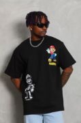 Unisex Oversize Baskılı Bisiklet Yaka T-Shirt - Siyah resmi