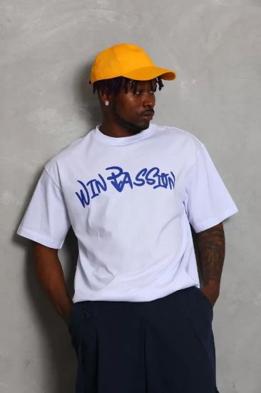 Unisex Oversize Baskılı Bisiklet Yaka T-Shirt - Beyaz resmi