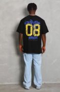Unisex Oversize Baskılı Bisiklet Yaka T-Shirt - Siyah resmi