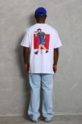 Unisex Oversize Baskılı Bisiklet Yaka T-Shirt - Beyaz resmi