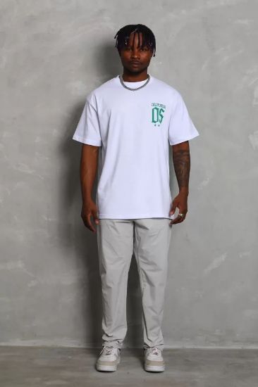 Unisex Oversize Baskılı Bisiklet Yaka T-Shirt - Beyaz resmi