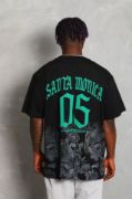 Unisex Oversize Baskılı Bisiklet Yaka T-Shirt - Siyah resmi