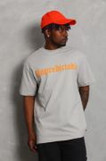 Unisex Oversize Baskılı Bisiklet Yaka T-Shirt - Gri resmi