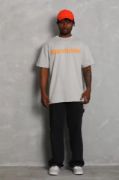 Unisex Oversize Baskılı Bisiklet Yaka T-Shirt - Gri resmi