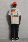 Unisex Oversize Baskılı Bisiklet Yaka T-Shirt - Gri resmi