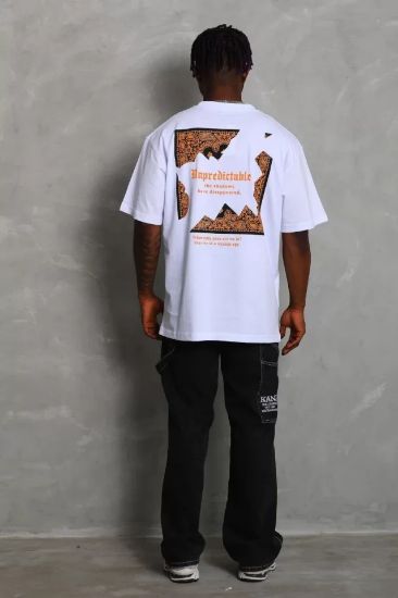 Unisex Oversize Baskılı Bisiklet Yaka T-Shirt - Beyaz resmi