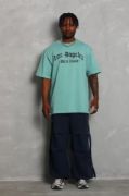 Unisex Oversize Baskılı Bisiklet Yaka T-Shirt - Mint Yeşili resmi