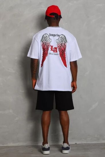 Unisex Oversize Baskılı Bisiklet Yaka T-Shirt - Beyaz resmi