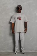 Unisex Oversize Baskılı Bisiklet Yaka T-Shirt - Gri resmi