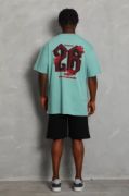 Unisex Oversize Baskılı Bisiklet Yaka T-Shirt - Mint Yeşili resmi