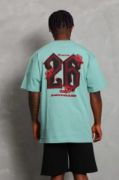 Unisex Oversize Baskılı Bisiklet Yaka T-Shirt - Mint Yeşili resmi