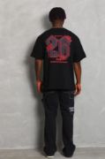 Unisex Oversize Baskılı Bisiklet Yaka T-Shirt - Siyah resmi