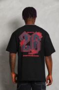 Unisex Oversize Baskılı Bisiklet Yaka T-Shirt - Siyah resmi