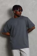 Unisex Oversize Düz Bisiklet Yaka T-Shirt - Füme resmi