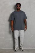 Unisex Oversize Düz Bisiklet Yaka T-Shirt - Füme resmi