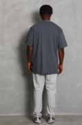 Unisex Oversize Düz Bisiklet Yaka T-Shirt - Füme resmi