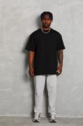 Unisex Oversize Düz Bisiklet Yaka T-Shirt - Siyah resmi