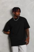 Unisex Oversize Düz Bisiklet Yaka T-Shirt - Siyah resmi