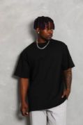 Unisex Oversize Düz Bisiklet Yaka T-Shirt - Siyah resmi