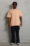 Unisex Oversize Düz Bisiklet Yaka T-Shirt - Bej resmi