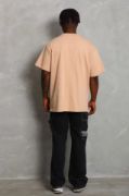 Unisex Oversize Düz Bisiklet Yaka T-Shirt - Bej resmi