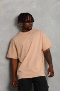 Unisex Oversize Düz Bisiklet Yaka T-Shirt - Bej resmi