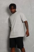 Unisex Oversize Düz Bisiklet Yaka T-Shirt - Gri resmi