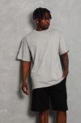 Unisex Oversize Düz Bisiklet Yaka T-Shirt - Gri resmi