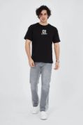 Erkek Bisiklet Yakalı Baskılı T-Shirt - Siyah resmi