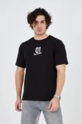 Erkek Bisiklet Yakalı Baskılı T-Shirt - Siyah resmi