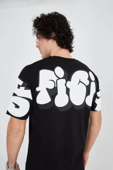 Erkek 24/1 Penye Baskılı T-Shirt - Siyah resmi