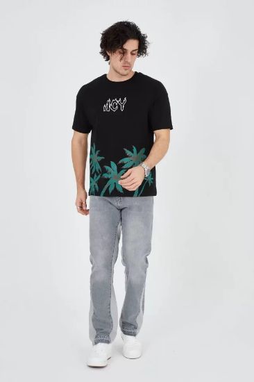 Erkek Baskılı Bisiklet Yaka T-Shirt - Siyah resmi