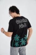 Erkek Baskılı Bisiklet Yaka T-Shirt - Siyah resmi
