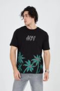 Erkek Baskılı Bisiklet Yaka T-Shirt - Siyah resmi