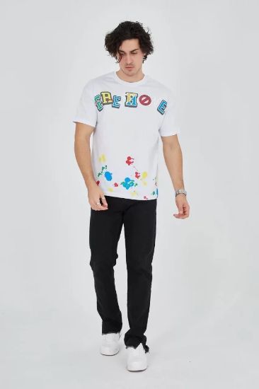 Erkek Baskılı Penye T-Shirt - Beyaz resmi