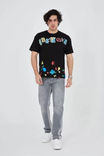 Erkek Baskılı Penye T-Shirt - Siyah resmi