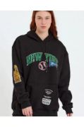 Baskılı Kapüşonlu Sweatshirt - Siyah resmi