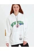 Baskılı Kapüşonlu Sweatshirt - Beyaz resmi