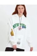 Baskılı Kapüşonlu Sweatshirt - Beyaz resmi
