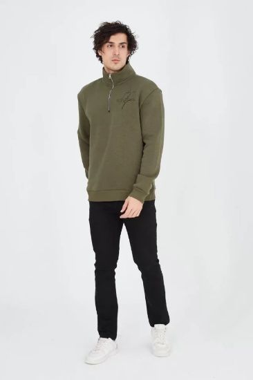 Erkek Yarım Fermuarlı Baskılı Sweat - Yeşil resmi