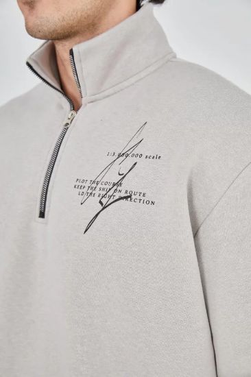 Erkek Yarım Fermuarlı Baskılı Sweat - Boyalı Gri resmi