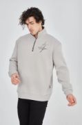 Erkek Yarım Fermuarlı Baskılı Sweat - Boyalı Gri resmi
