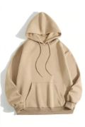 Erkek Düz Kapüşonlu Sweat - Bej resmi