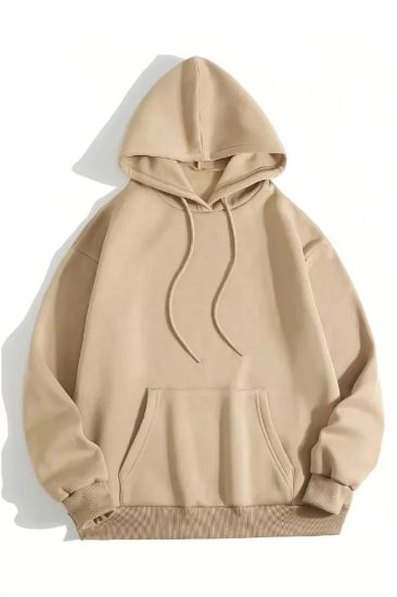 Erkek Düz Kapüşonlu Sweat - Bej resmi