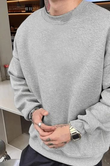 Erkek Düz Bisiklet Yaka Sweat - Gri resmi