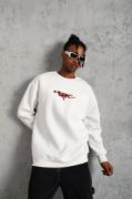 Erkek 3 İplik Gangster Baskılı Sweatshirt - Beyaz resmi