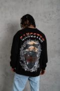 Erkek 3 İplik Gangster Baskılı Sweatshirt - Siyah resmi